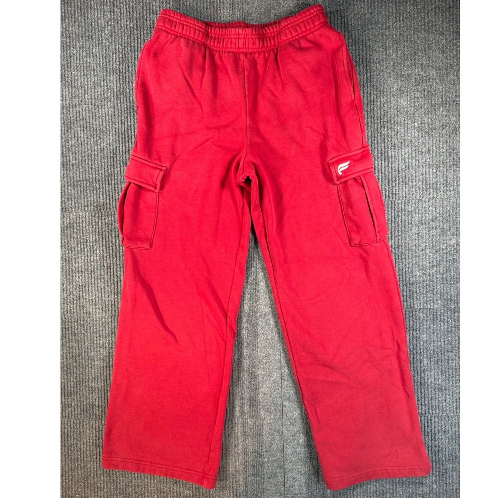 Fabletics Red Cargo Sweatpants Fleece Lined Straight Leg Pants Mens Small